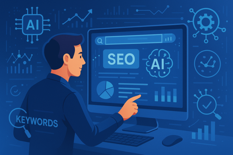 Ilustracija AI optimizacije pretrage i SEO strategije